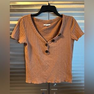 Brown American Eagle Brand Ribbed Henley Top Size Small